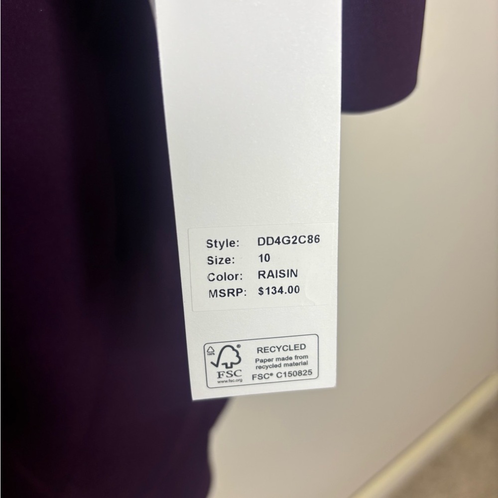 DKNY NWT Deep Purple Long Sleeve V-neck Wrap Mini Dress Ruched Collared Office - Picture 7 of 7